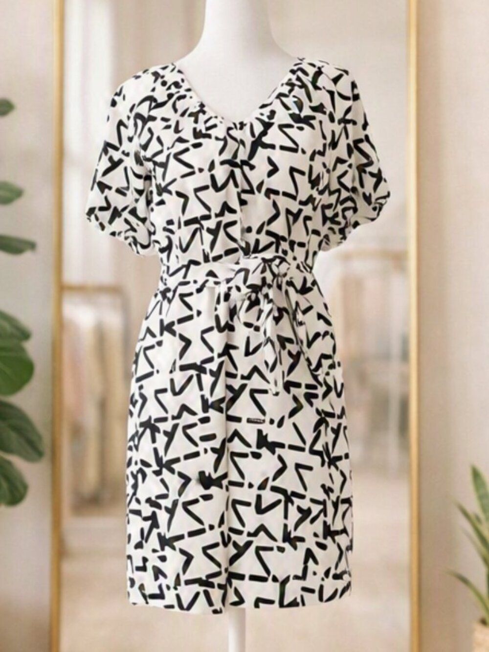 Worthington XS Black White Abstract Print Stretch Dress NWT Work/Casual